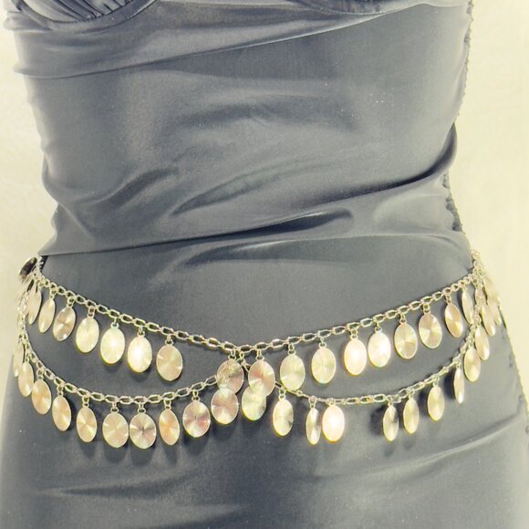 Vintage-Inspired Silver Chain Belly Dance Belt Dangling Discs Adjustable Fit - Picture 7 of 7